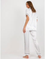 Dámské bílé saténové pyžamo s košilí a kalhotami